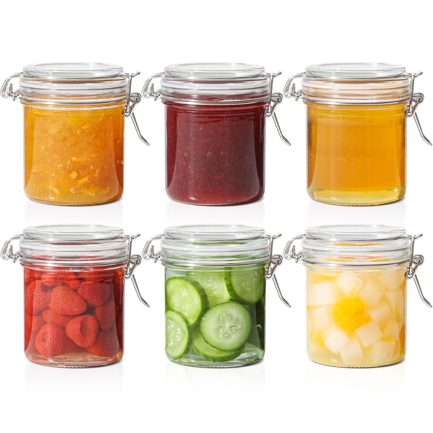 Set of 6 Mini Airtight Glass Jars – 280ml, Clear Storage Containers with Wire Clip Lids for Preserving Jam, Honey, and More