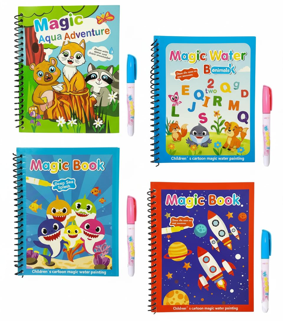 Smart Kid Magic Water Book 4 Pc Set | Reusable Water Coloring Books for Kids | Mess-Free Painting Activity Book for Toddlers 2–10 Years | Early Learning Drawing and Fun Activity Kit-image-46