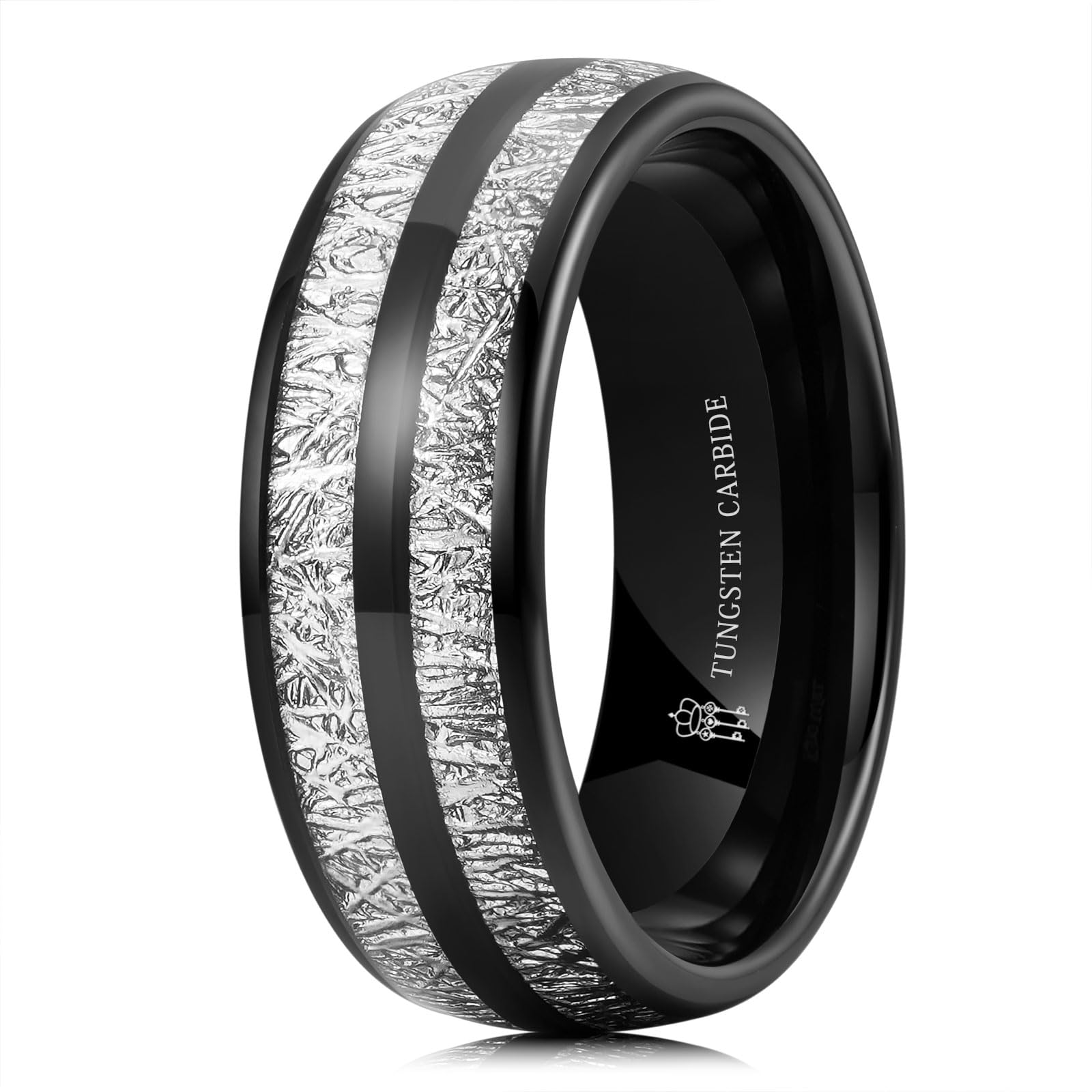 THREE KEYS JEWELRY Tungsten Wedding Band Meteorite Inlay for Men Women