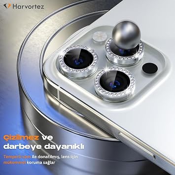 HARVORTEZ for iPhone 15 Pro,15 Pro Max, STONY, Camera Lens Protector, Simple Installation, HD Image, Metal Frame, 9H Tempered Glass, Scratch Resistant, Diamond Camera Lens Protector (Black)