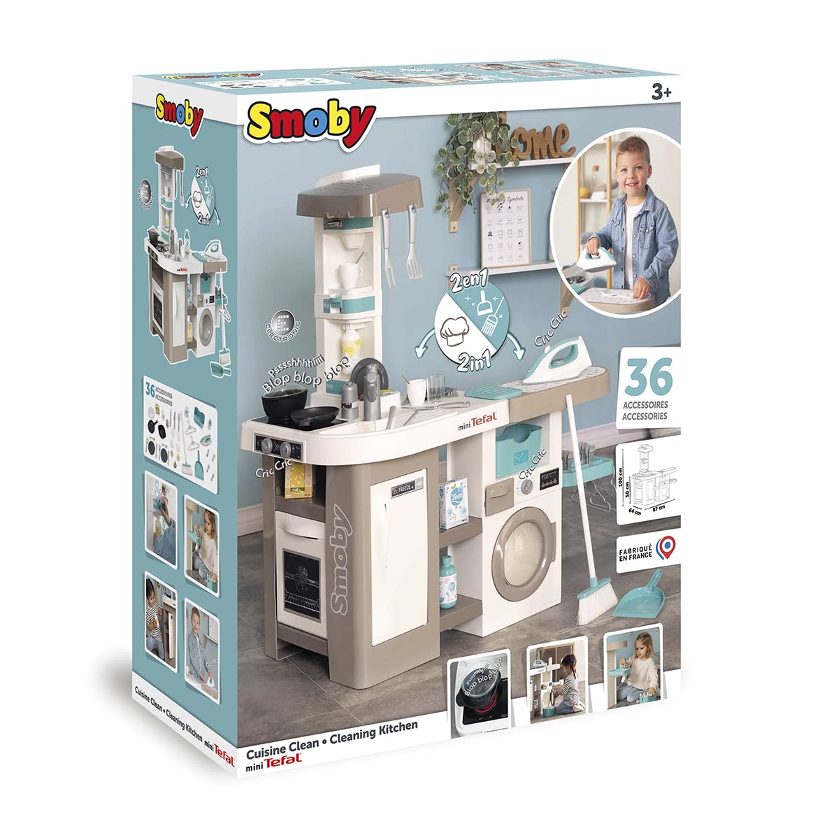 Smoby - Tefal Cuisine Clean - Jouet d'Imitation Cuisine et Ménage - 36 Accessoires - Fonctions Sonores et Mécaniques - A Partir de 3 Ans