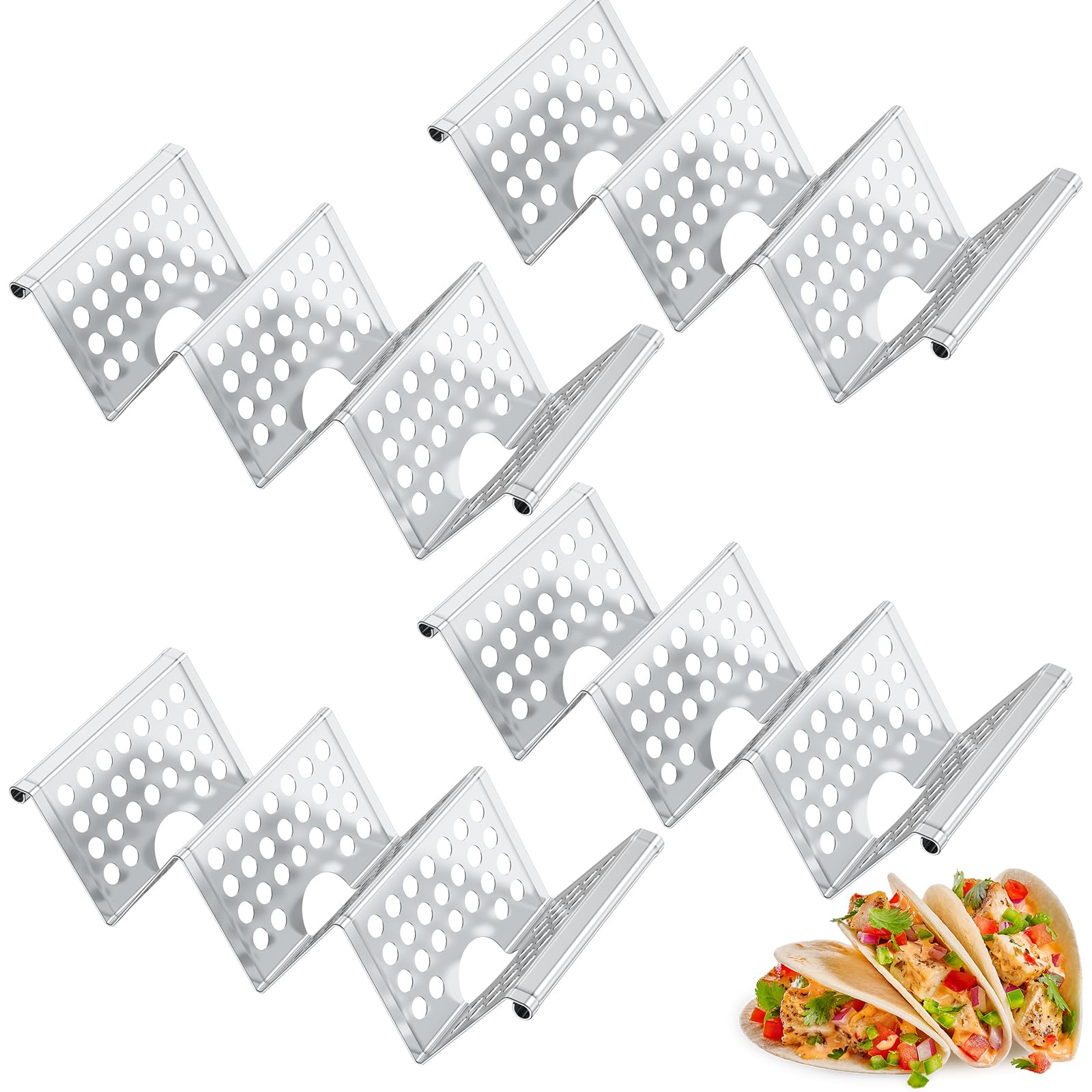 SHASUXTING 4Pcs Taco Holder Stainless Steel Taco Holder Stand Taco Rack Holds Up to 3 Tacos Grill Oven and Dishwasher Safe Taco Stand Stackable Taco Serving Tray for Restaurant Party 20.6x10x6cm