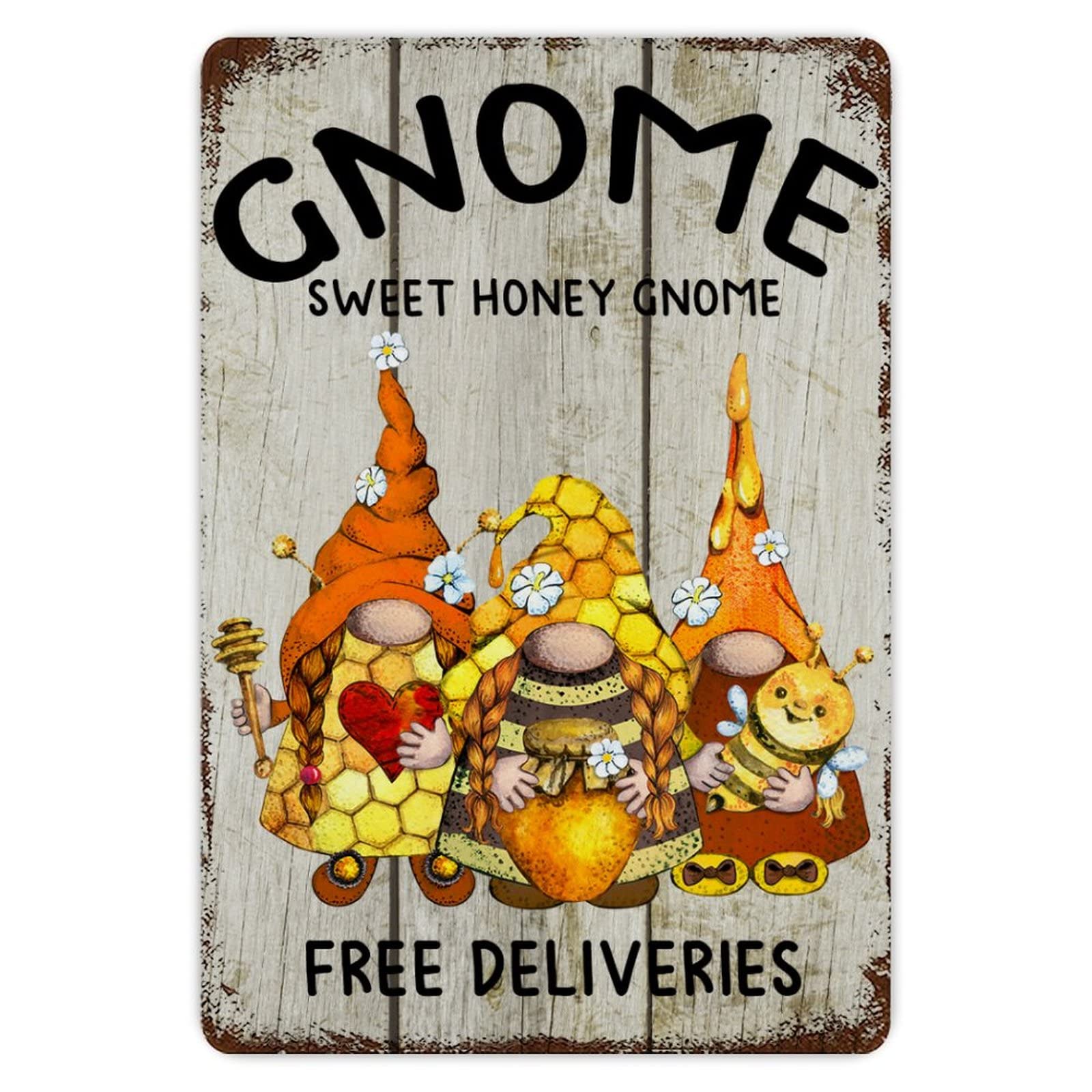 ENEDNATE Gnome Sweet Honey Gnomes Vintage Metal Tin Sign 8x12 inch Aluminum Sign for Kitchen Bars Restaurants Cafes Pubs Wall Decor