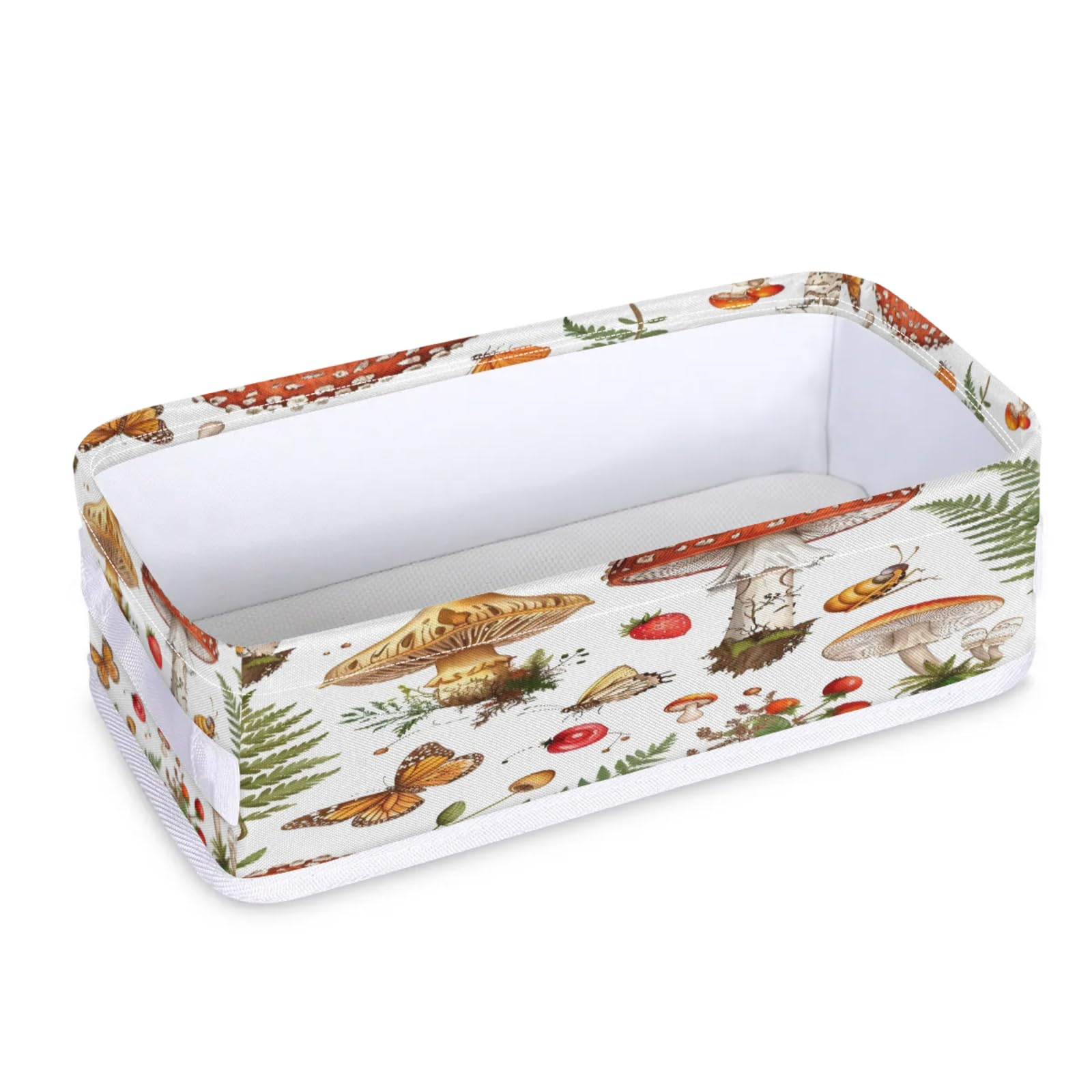 Tablerazzi Toilet Tank Topper Paper Basket with Handle, Cute Mushrooms Plant Bathroom Storage Basket for Organizing, Small Fabric Storage Bins for Bathroom Decor