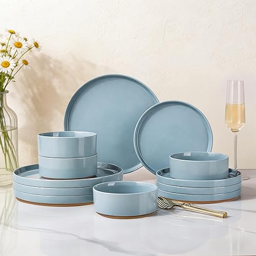 AmorArc Ceramic Dinnerware Set for 4 | Speckled Stoneware Plates