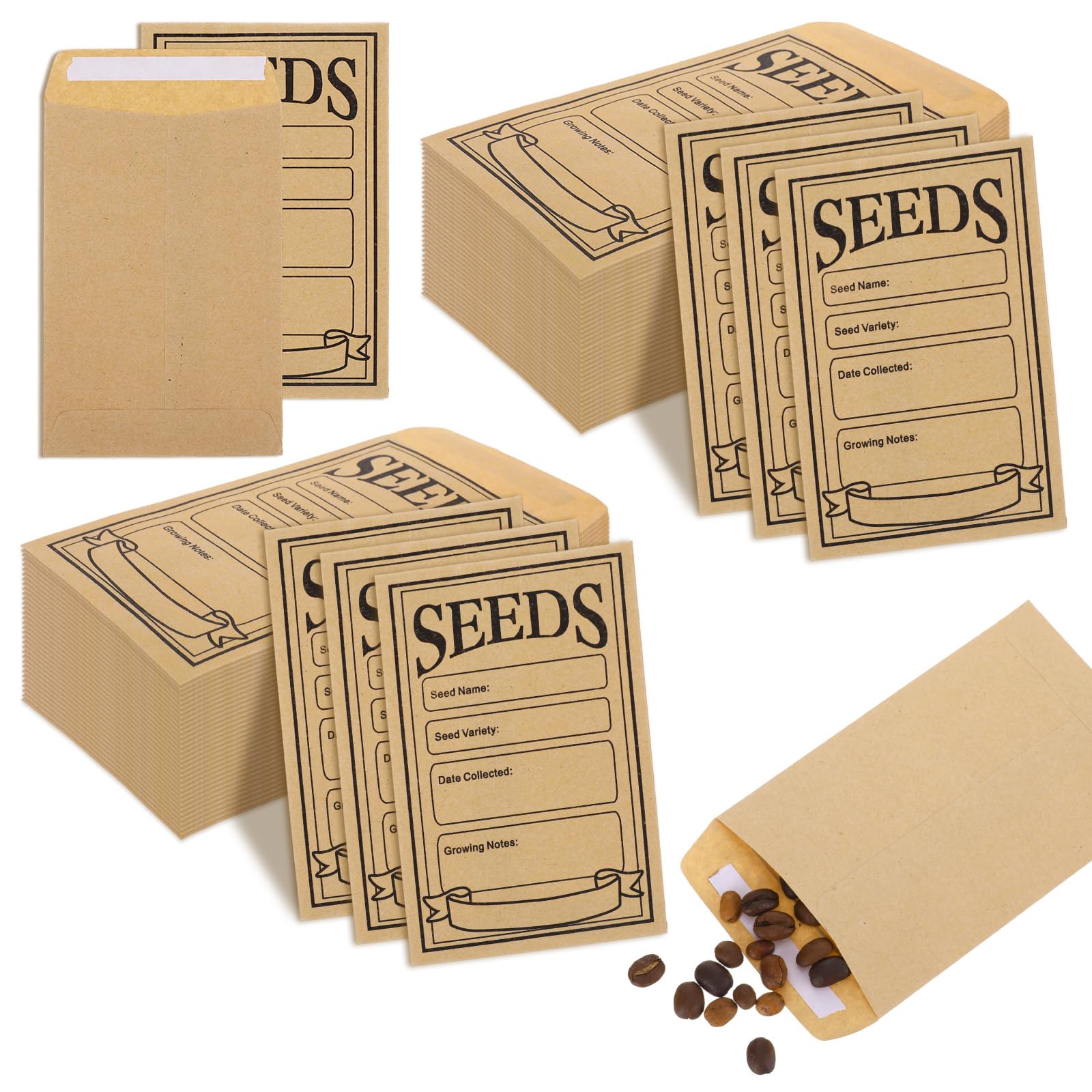 100 Pcs Small Seed Envelopes, 3.2x4.8 Inch Small Brown Envelopes, Seed Packets Envelope with Printing, Sealing Kraft Seed Packets Envelope for Garden Flower Vegetable Seeds Collection Storage