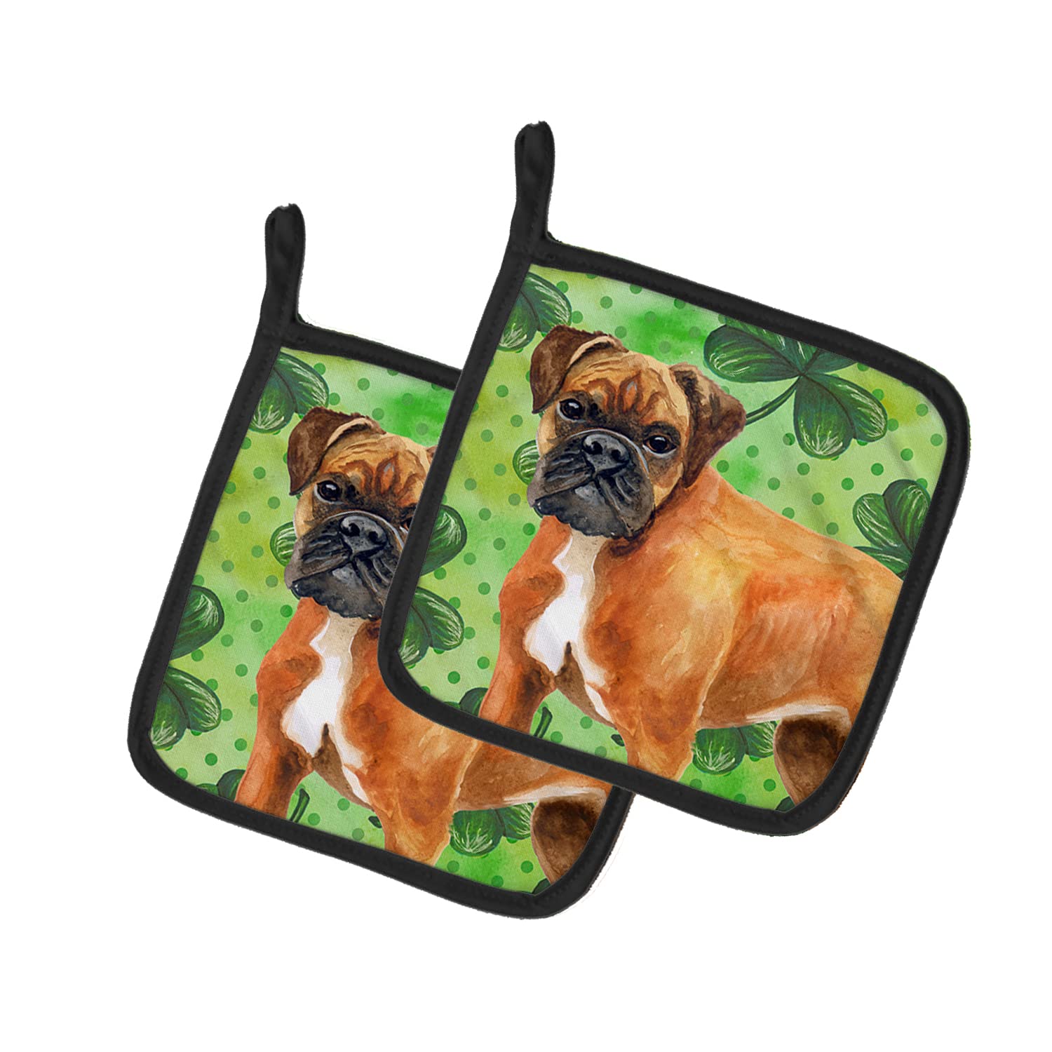 Caroline's Treasures BB9814PTHD Topflappen, Motiv: Deutscher Boxer St. Patrick's, grün, hitzebeständige Topflappen-Sets für die Küche, zum Kochen, Backen, Grillen, 19,5 x 19,5 cm
