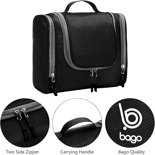 Miniatura 4 de bago Neceser de viaje impermeable grande para baño y bolsa de viaje para organizador de artículos de tocador, Negro -, Extragrande