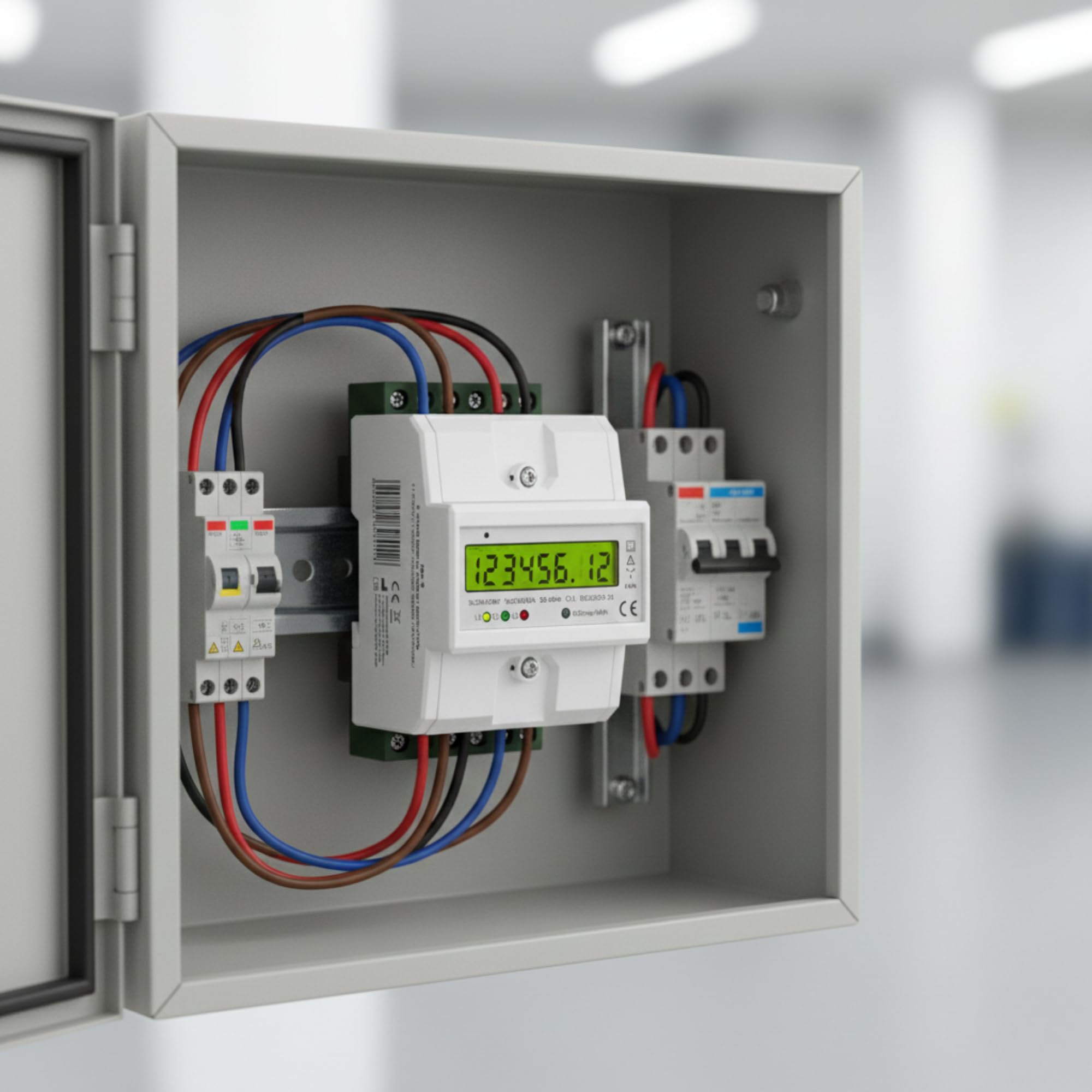 Indicador Medidor de Energia Trifasico 3x230/400 V - 100A Medidor De Consumo Electrico Montaje Carril DIN TH-35mm, Protección IP51
