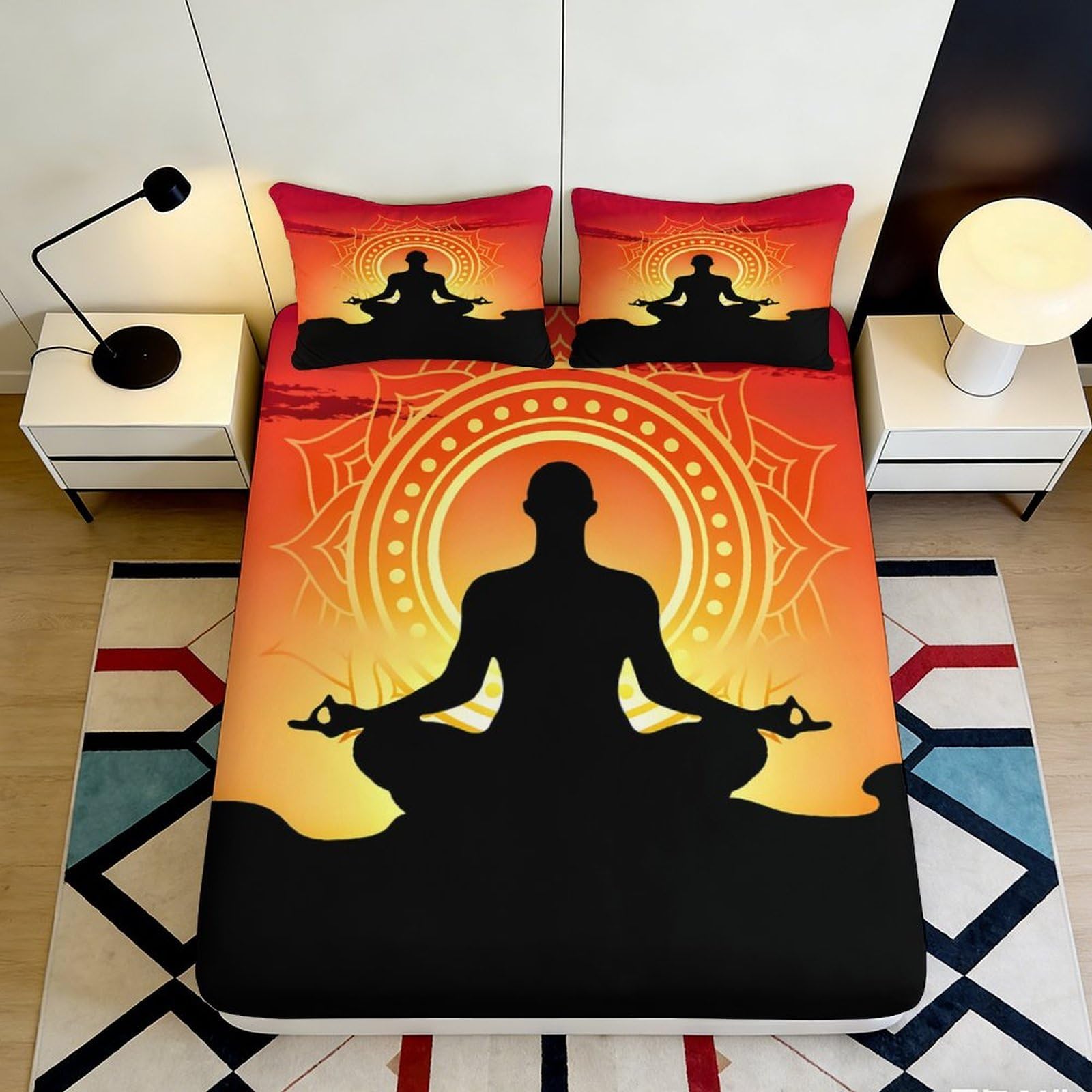 Jqzkxnhpbr Style-10 3D Printed Meditation Sunset Fitted Sheet Microfiber Soft Yoga Silhouette Bed Cover For Bedroom Dorm Décor 90X200x25cm