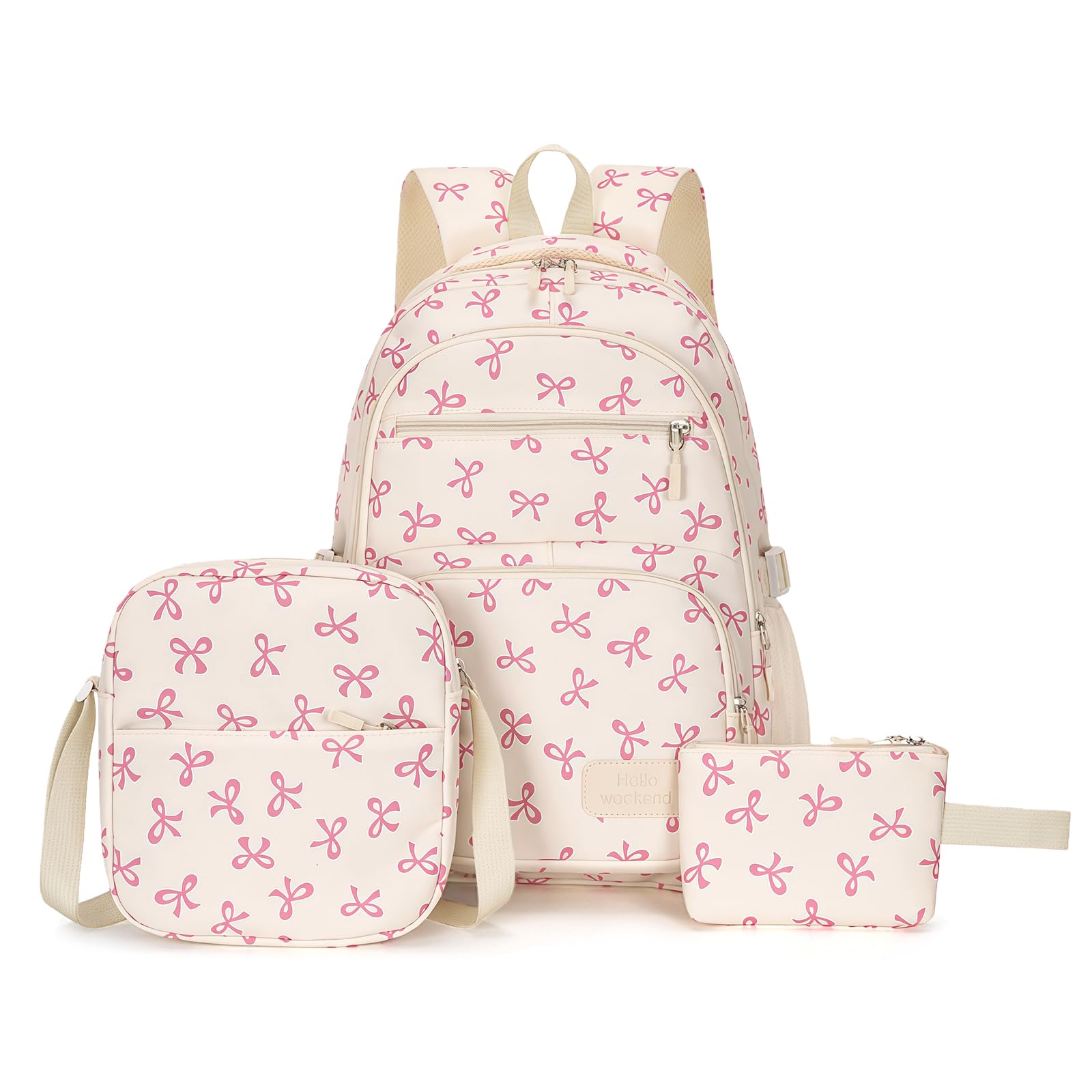 Aucuu Schulrucksack Mädchen Teenager Damen, Rosa Schulrucksack Mädchen Set mit Schleifen, Schultasche Rucksack Set mit Umhängetasche und Kleine Geldbörs, Daypack Rucksack für Die Reisen, Schulanfang