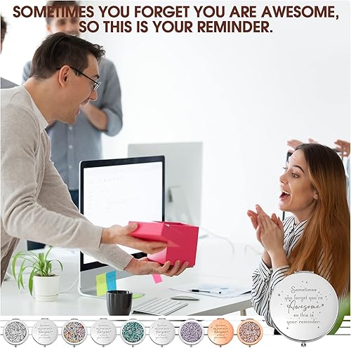 Vista 52 de Roowest 30 piezas de espejo compacto inspirador "You're Awesome Reminder", regalos de agradecimiento para mujeres, empleados, compañeros de trabajo