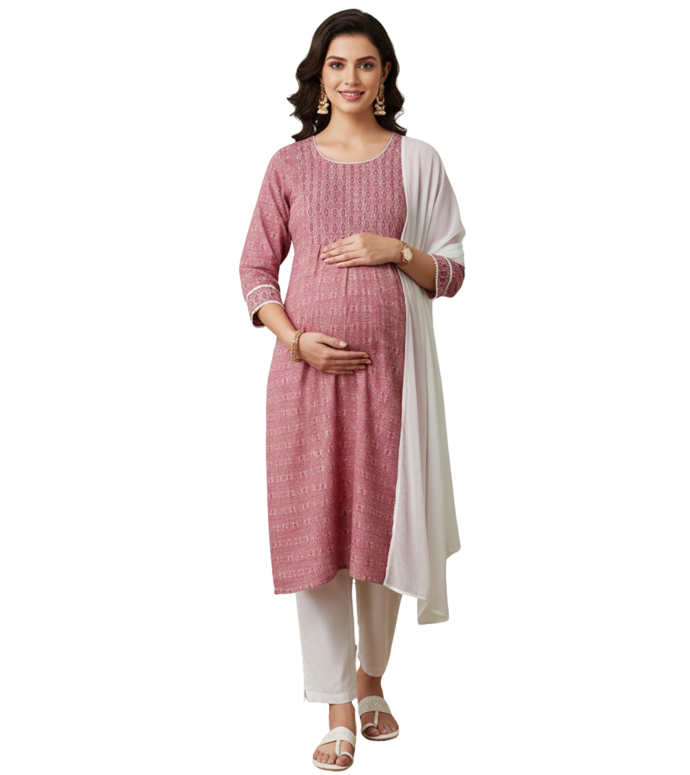 Feeding Kurta Set for Women with Zip | Cotton Blend Kurti Pant Dupatta Suit with Nursing Zippers to Pre & Post Pregnancy | Maternity Dresses | Gift for Pregnant Woman