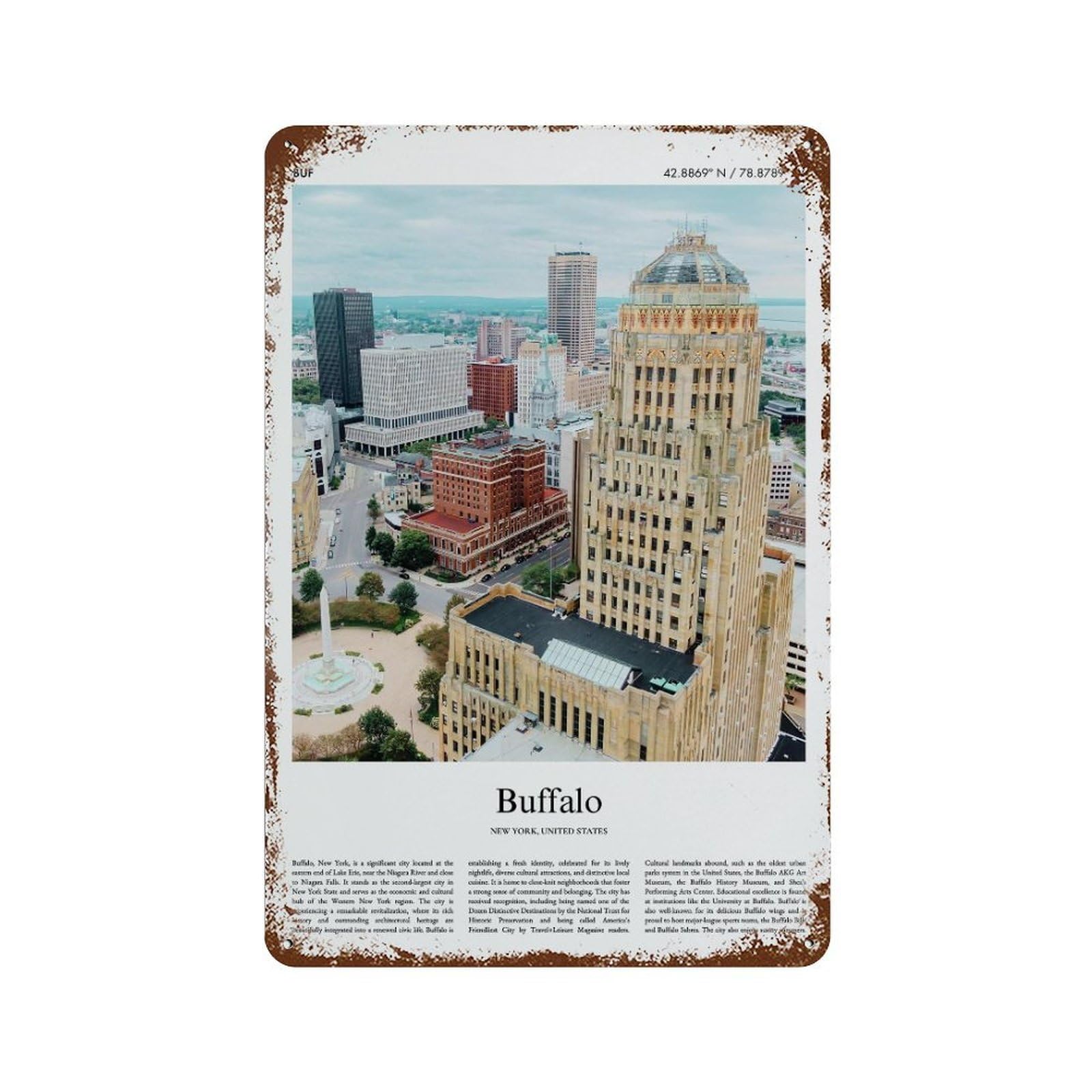 xiaoxiaoshen Buffalo New York, United States, USA City Scenery Wall Decor Art Metal Tin Poster Modern Home Decor Art Home Bar Shop Decorations Vintage Sign 30x20cm