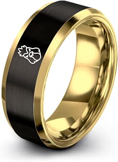 Gift for Chicken Fan - Chicken Ring - Band - Men Women - Anniversary Wedding - Silver Yellow Rose Gold Black - Personalized Custom Engraving - Tungsten - Brushed Polished - 8mm - Flat Dome Bevel