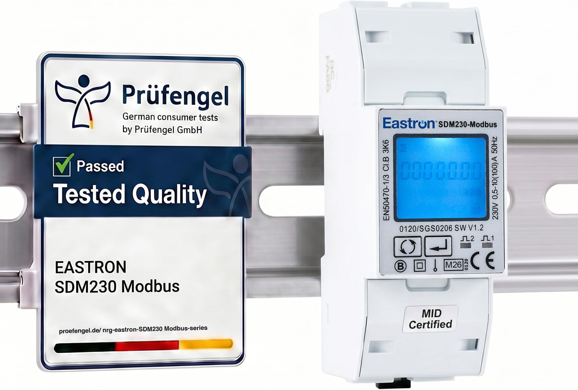 Advanced Digital Modbus Single-Phase Meter, Electric Energy Meter - Up to 100A Direct Load - 15 parameters and 4 kWh Modes, RS485 Modbus RTU/M-Bus EN13757-3 Port - 36/2P Module - SDM230-MODBUS-MID V2