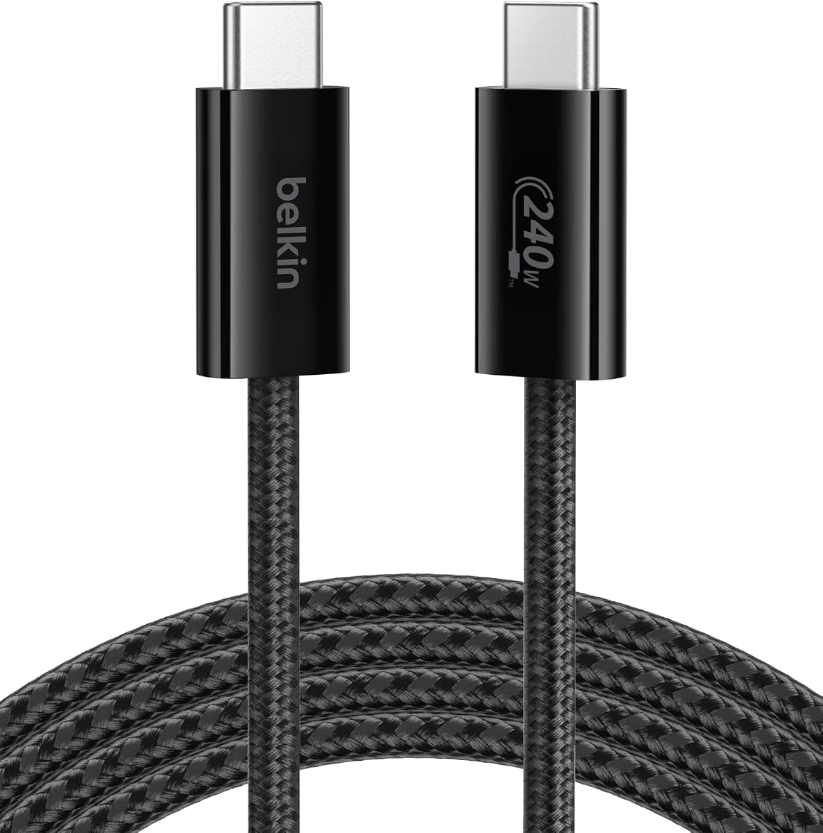 Belkin Cable trenzado USB C a USB C de 240 W, cable cargador rápido para iPhone de 6,6 pies | iPhone 17, Samsung Galaxy S26, Pixel 10, Airpods, iPad, Nintendo Switch 2, MacBook, Steam Deck, Viajes, Chromebook, Trenzado