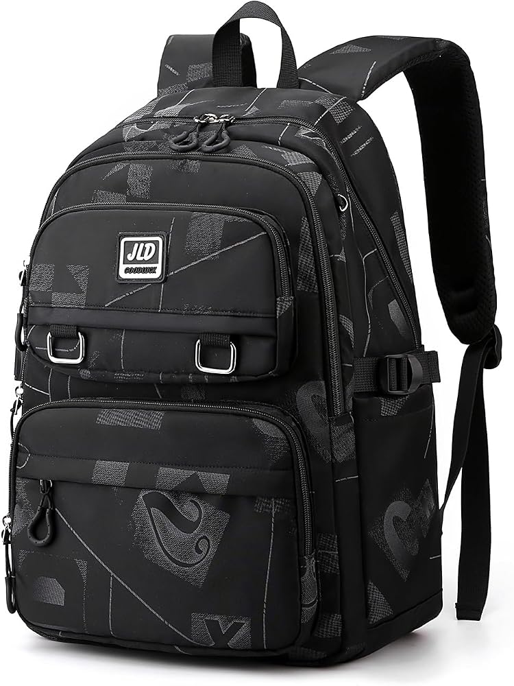 Amythe Schulrucksack Jungen Teen 8-15 Jahre Groß Modern Robust 38L, Schwarz | Wasserdicht Reflektierend Leicht Ergonomisch Schwarz Daypack Multitasche Geräumig für Schule Reisen Wandern Freizeit