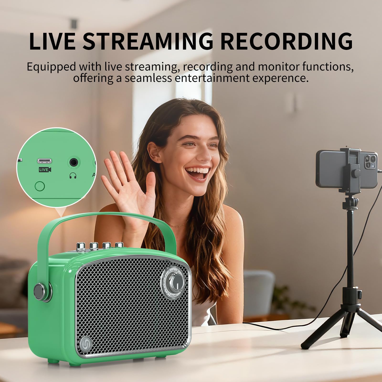 Altoparlante Bluetooth, 120 W di picco per esterni, wireless, altoparlanti portatili per feste con subwoofer, bassi profondi, suono stereo forte per casa, campeggio, viaggi (verde)