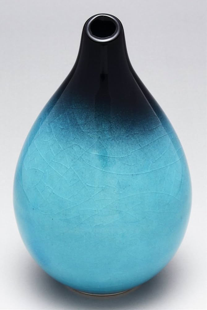 花瓶 首長 銘 窯物 作家物 ブルー 花器 花瓶 首長 銘 窯物 作家物 ブルー 花器