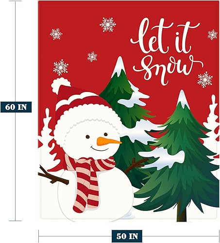 Miniatura 2 de YeeJu Manta decorativa de Navidad, diseño de árbol de Navidad rojo, muñeco de nieve, para sofá y cama, suave, acogedora, ligera, mullida, manta de