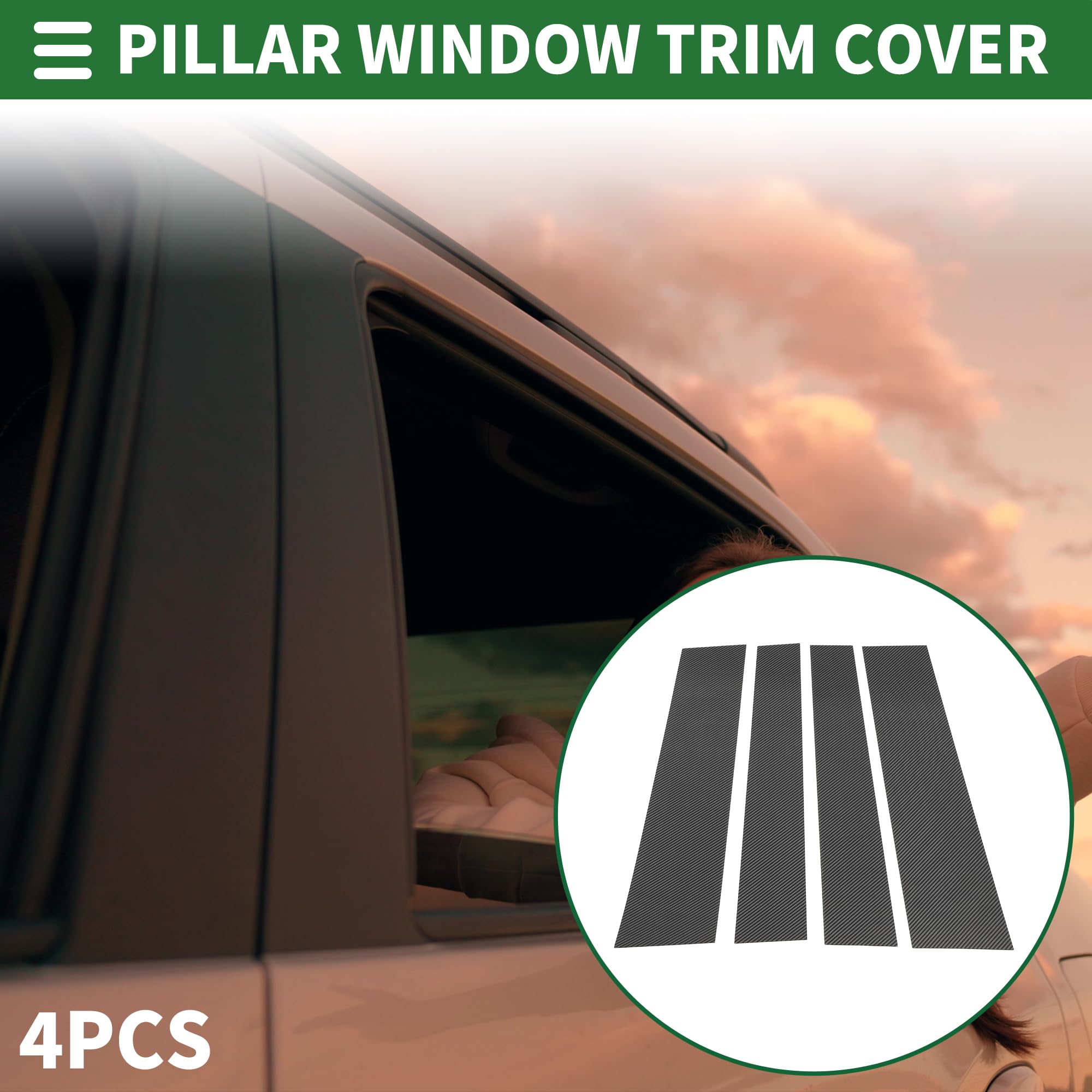 4-Piece Gloss Black Pillar Post Covers For 2007-2021 Toyota Tundra - Door Trim Window Decals, Easy Install