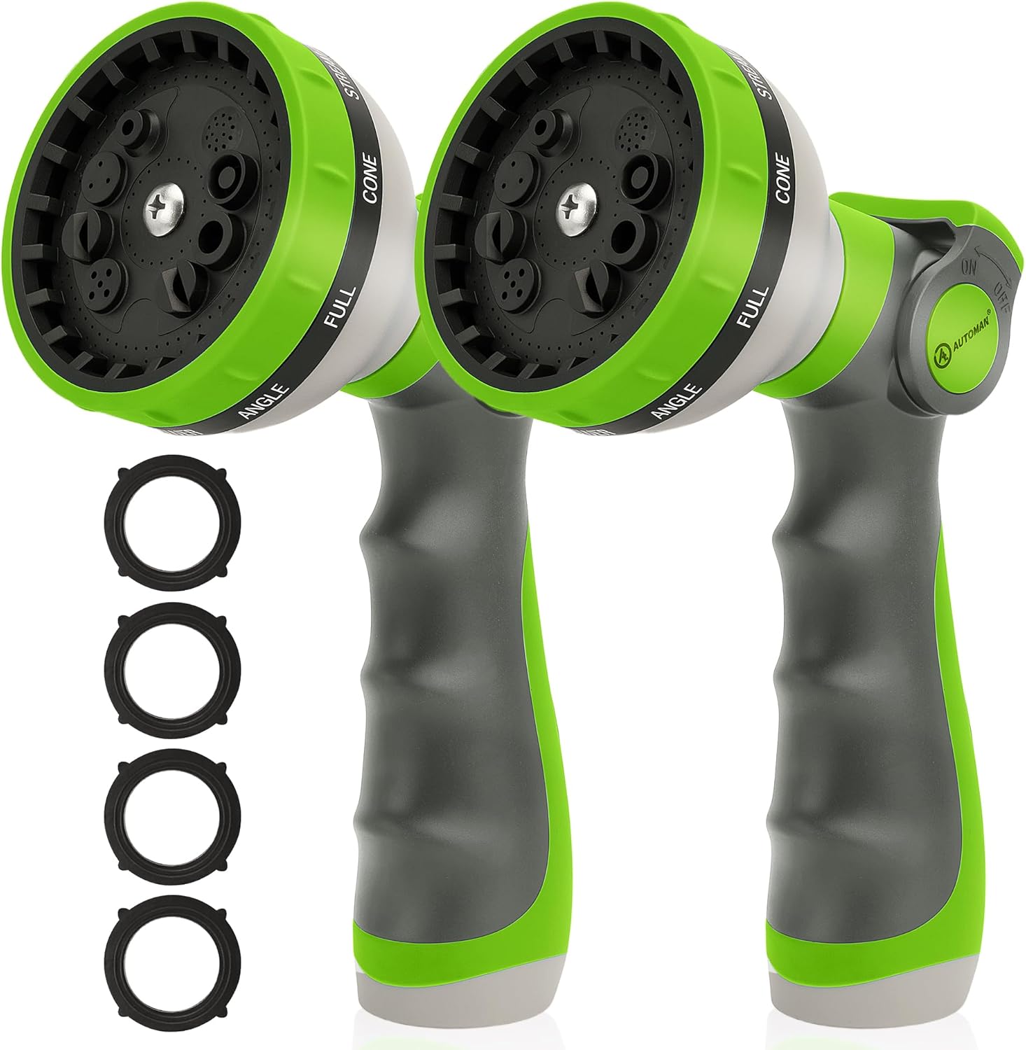 AUTOMAN Garden Hose Nozzle Sprayer - 10 Spray Patterns, 2 Pack Thumb Control Water Hose Nozzle Outdoor, Heavy Duty Spray Nozzles for Watering Garden, Cleaning Window, Washing Car, Showering Pets - Amazon product rated Grade B