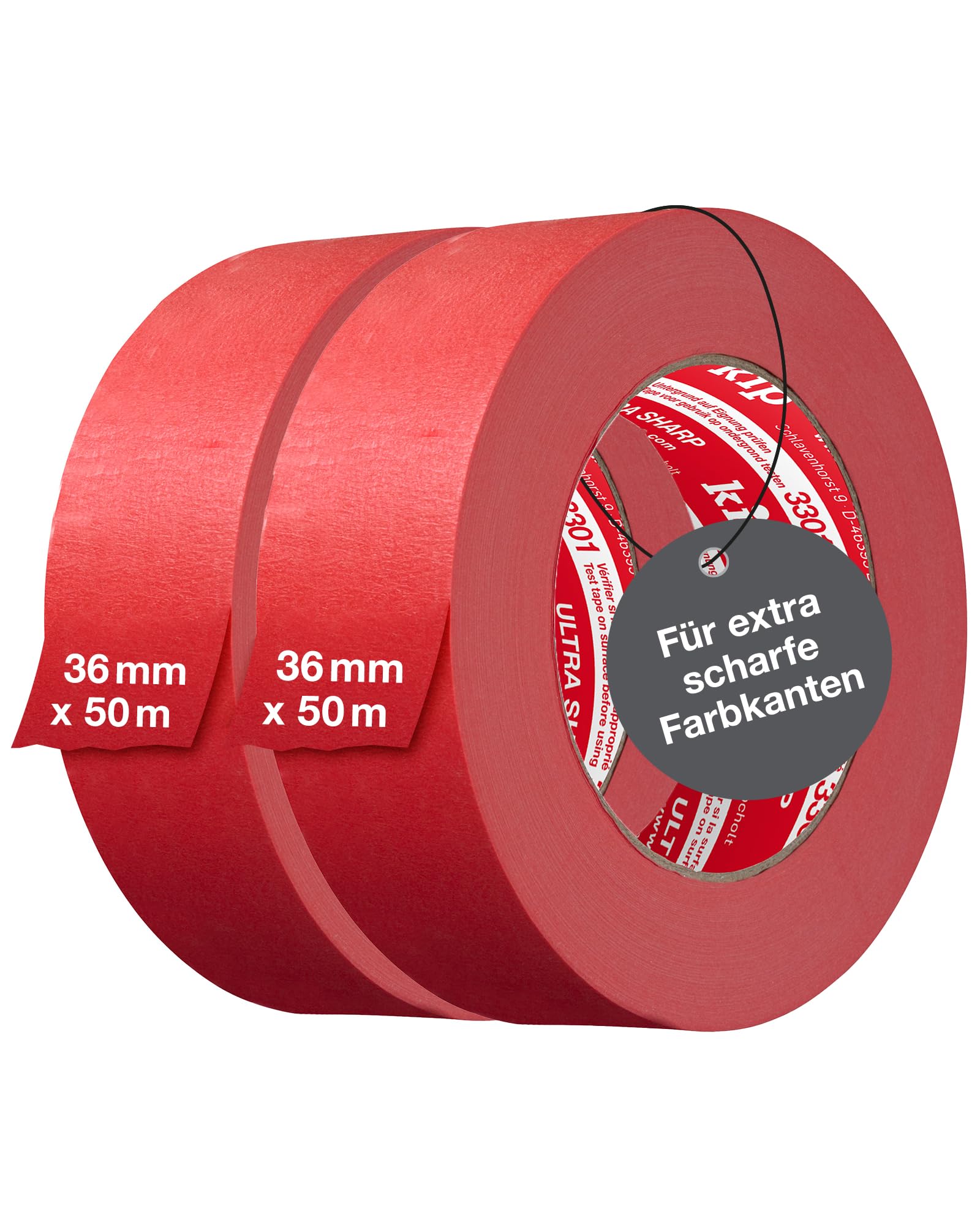 Kip Tape 3301 Ultra Sharp taśma klejąca w dwupaku – profesjonalna taśma malarska – ultra ostre krawędzie podczas malowania i lakierowania, 36 mm x 50 m