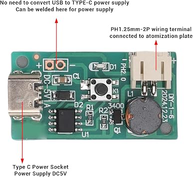 5PCS Humidifier Module, USB Ultrasonic Atomizer PCB Board 105kHz Mist Maker