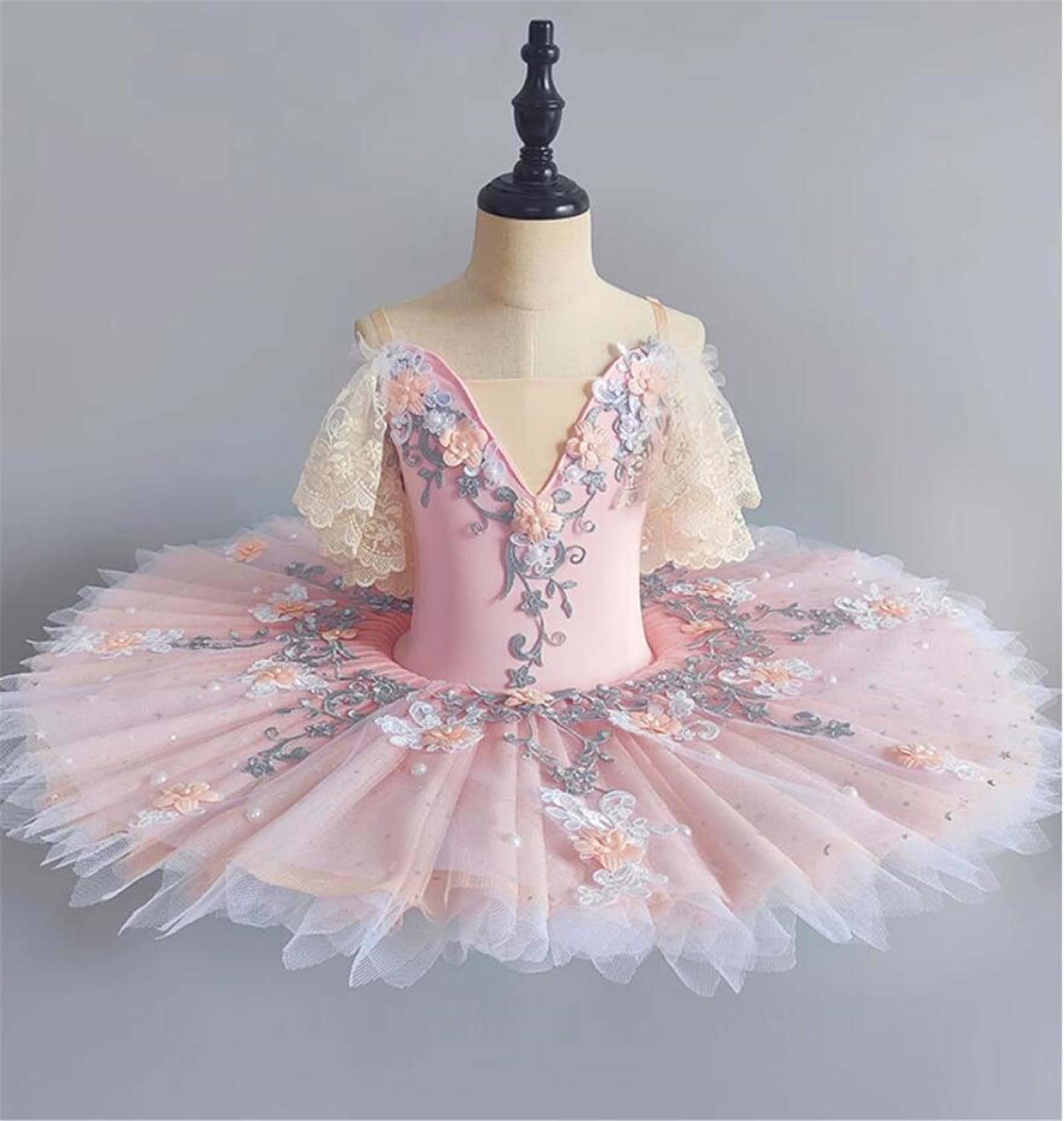 OTMYIGO Vestido de tutú de Ballet Profesional para niñas, Traje de Competencia de Baile de Escenario de Bailarina de Fiesta de Lago de los cisnes de panqueque para Mujeres de niños
