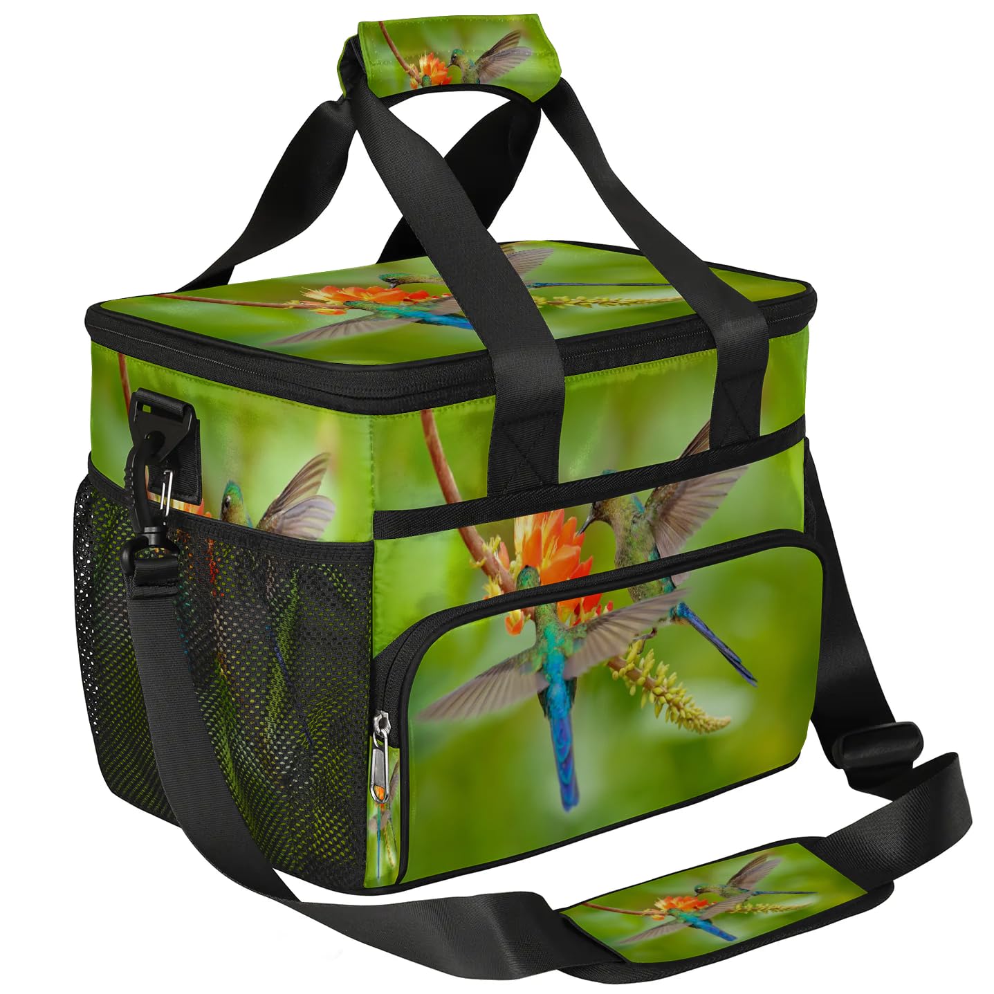 Große Lunchtasche mit Kolibri-Blume, für Erwachsene, Herren, Damen, Kinder, Mädchen, Jungen, isolierte Lunchbox, Kühltasche, Kühltasche, Kühltasche, Kühltasche, Kühltasche, für Arbeit, Picknick,