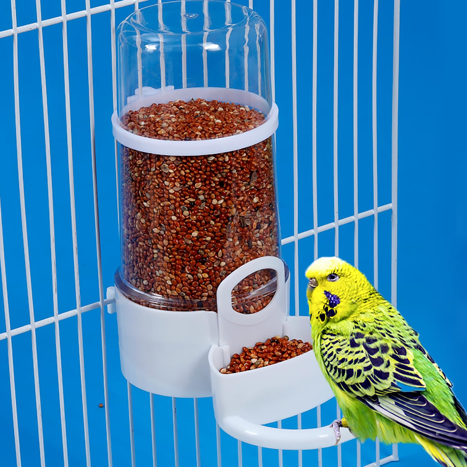 Syiyunran Comederos Automáticos para Pájaros Transparente - Alimentador de Loros Recipientes de Comida para Comedero Periquito Canarios Cacatúas Pinzones Periquitos, 15 x 7,5 x 16cm