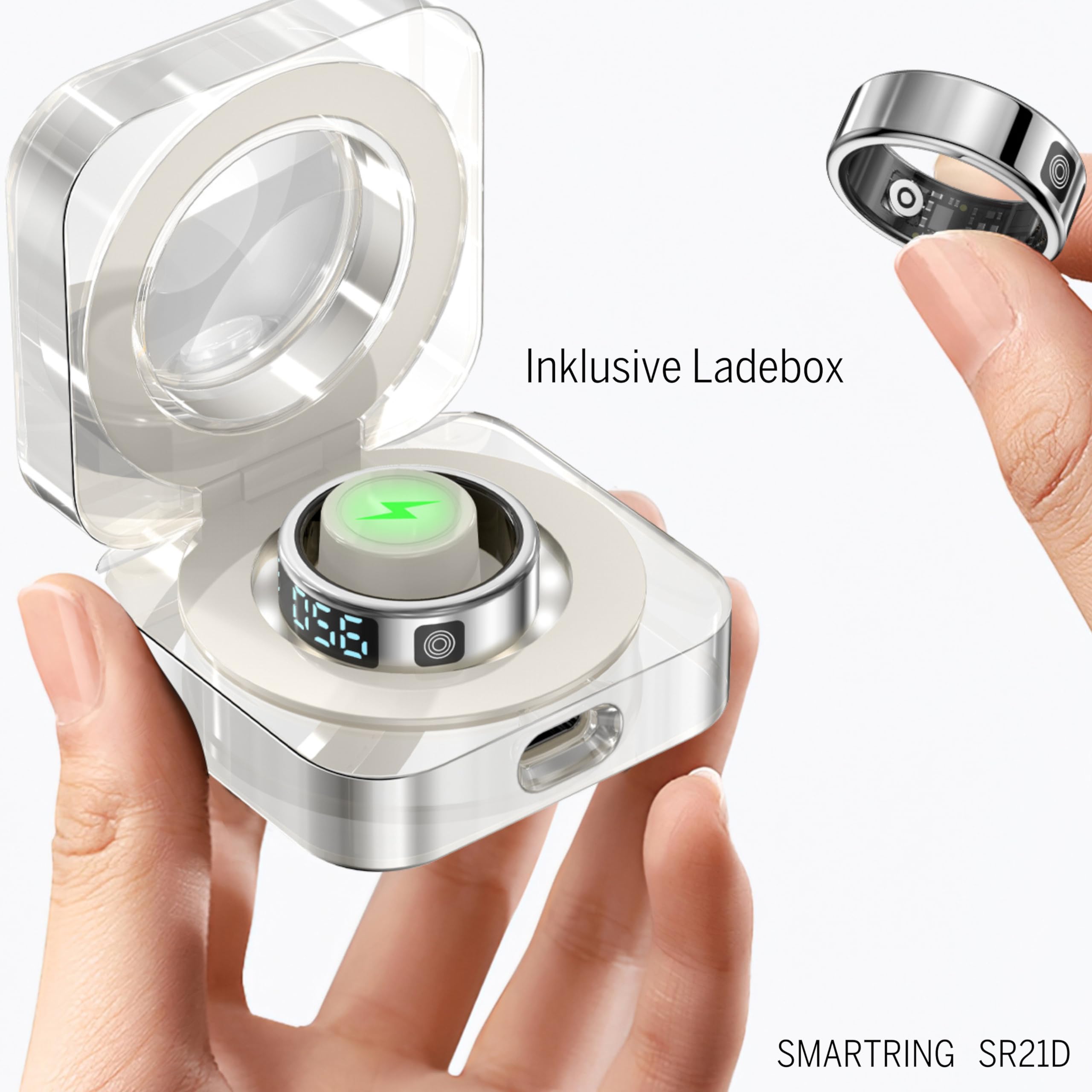 Beafon, Felixx SR21D Bague Intelligente avec écran LED, Bouton Tactile, Reconnaissance des gestes pour Applications, Argent, Taille 11 (64,6 mm), Suivi de Fitness, fréquence Cardiaque, Tissu Blush