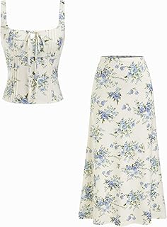 CIDER Womens Two Piece Outfits Floral Tie Front Tank Tops and A Line Skirts Summer Casual Going Out Outfits Price In India