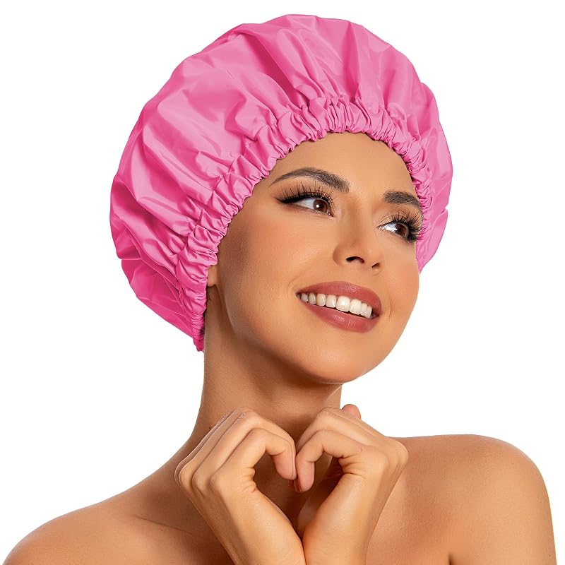 Touca de banho reutilizável Edoneery impermeável, Rose Red