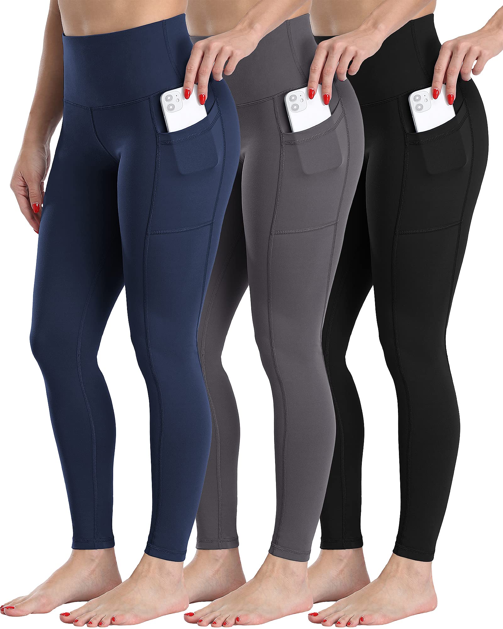 CHRLEISUREFleece Lined Winter Leggings Women, High Waisted Thermal Warm Workout Yoga Pants with Pockets