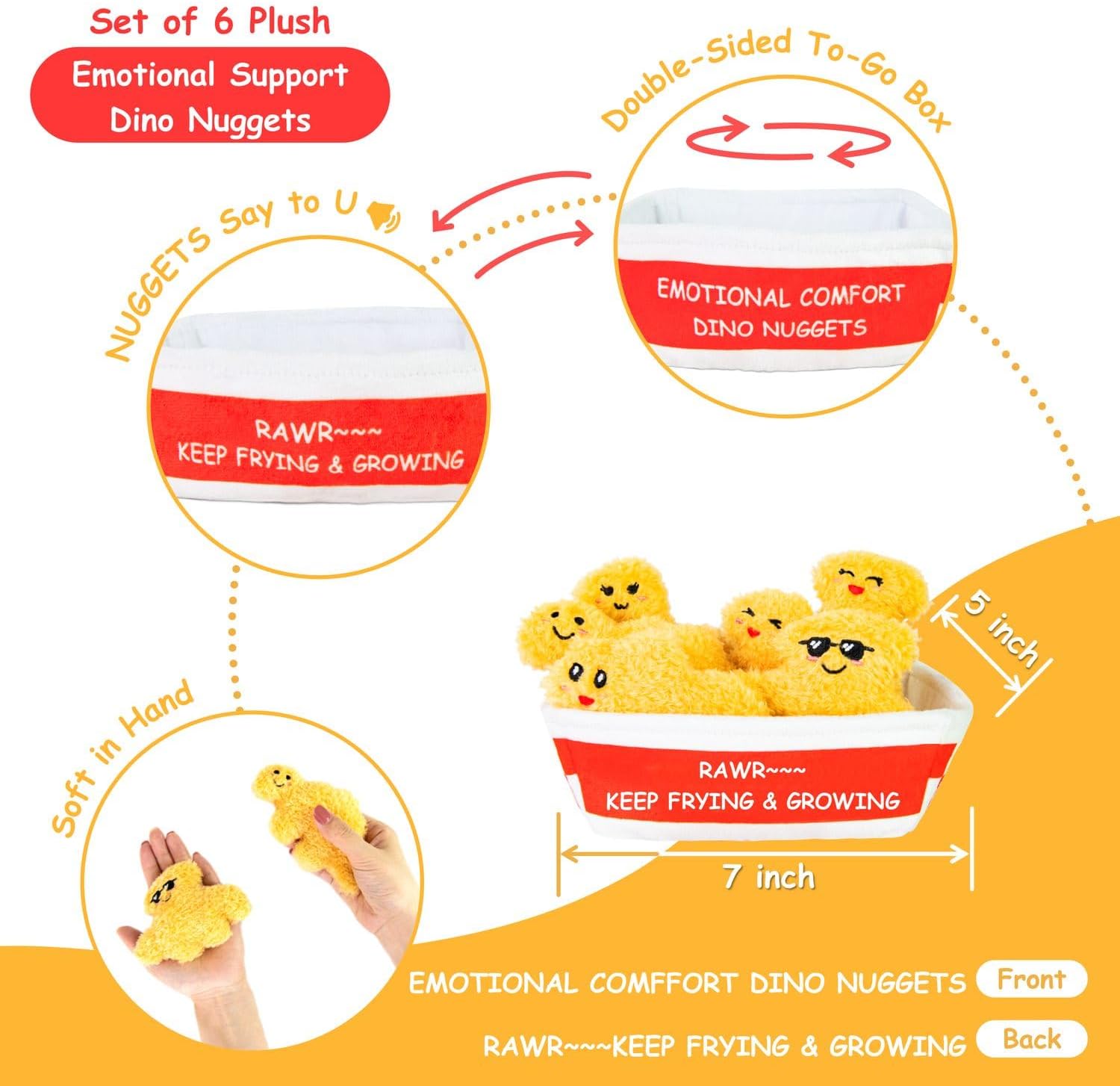 Emotional Support Dino Nuggets Plush Toy, 6 Positive Plushies in 1 Soft Box image 3