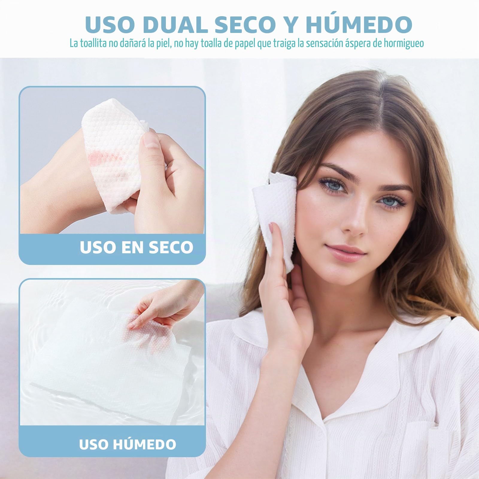 Toallitas secas faciales de algodón 400 unidades limpieza profunda, toalla de cara desechable tela de algodón multiusos para el cuidado de la piel toallitas de maquillaje toallitas faciales
