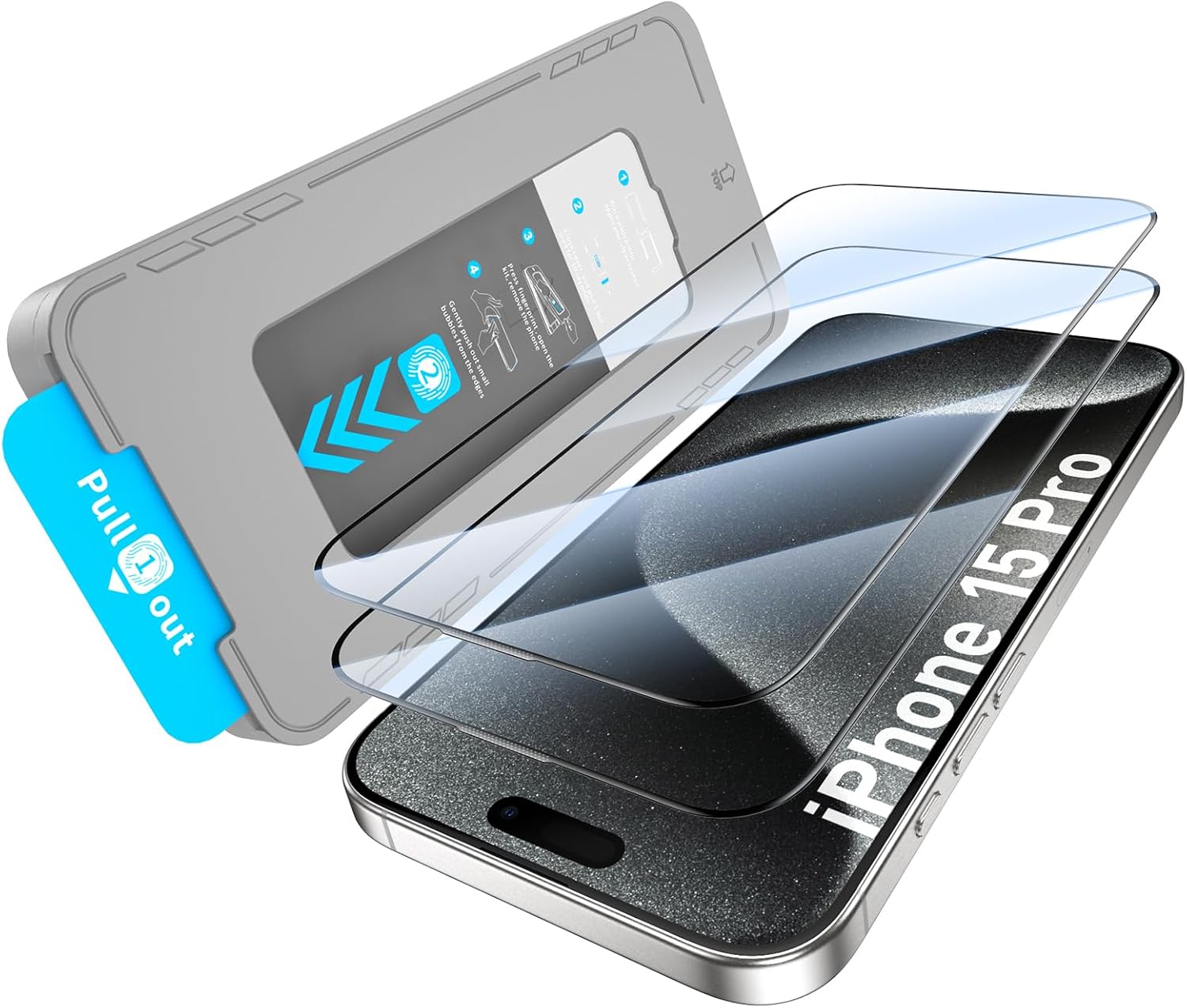 KUZOOM 2 Pack HD Clear Screen Protector for iPhone 15, 9H+ Tempered Glass Anti-Scratch Film, Easy Installation, Auto Alignment Dust Removal, Military-Grade Protection, Bubble-Free