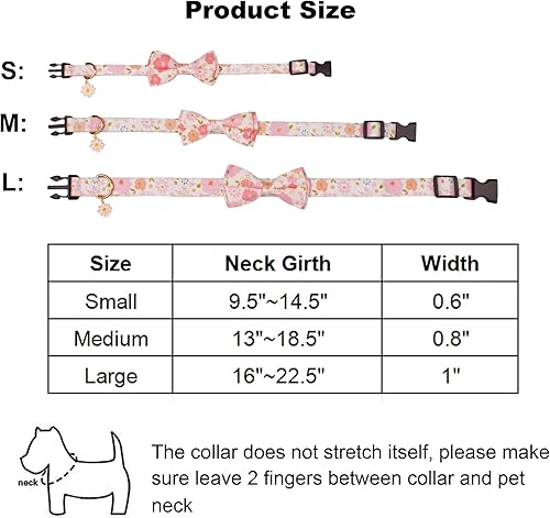 Miniatura 7 de ADOGGYGO Collar de perro con lazo floral rosa, ajustable, a cuadros rosados con corbatín extraíble, collares de flores rosas para mascotas pequeñas,