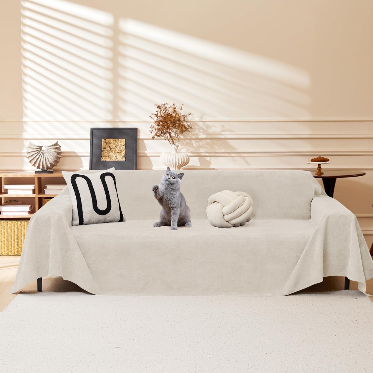 Couch Cover for 3-4 Cushion Couch Sofa Cover Water Resistant Couch Covers for Sofa, Sofa Covers Washable Pet Couch Covers, Sofa Slipcover Non-Slip L Shape Couch Cover, 71”x150”, White