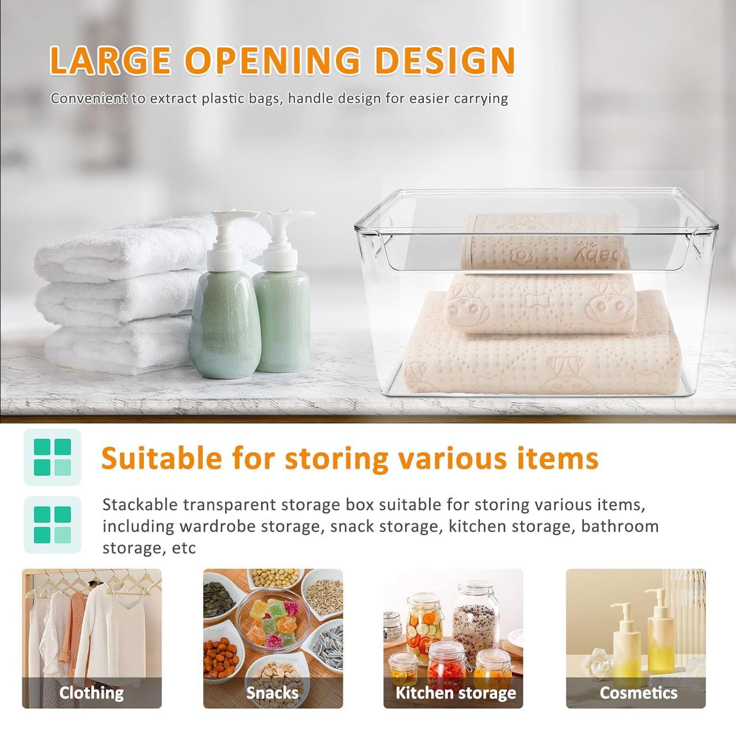 2 Pcs Extra Large Trash Bag Holder with Lid Clear, Under Cabinet Sink Organizer, Garbage Bag Dispenser Stackable Storage for Home, Kitchen, Laundry Room Organization, 12''x8''x6.5''+10''x6.6''x5''