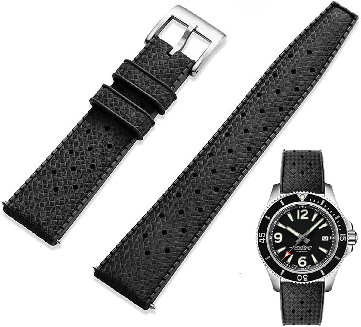 FKM Rubber Watch Strap Quick Release Tropical Style Fluororubber 18mm 19mm 20mm 21mm 22mm Soft Breathable Durable FKM Rubber Watch Band Universal Replacement Band Strap for Men Women