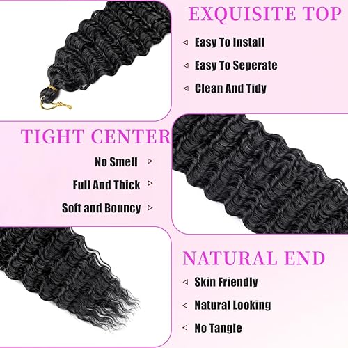 Miniatura 3 de Cabello rizado trenzado de 24 pulgadas, 6 paquetes de cabello natural negro océano ondulado de ganchillo sintético de onda profunda de ganchillo