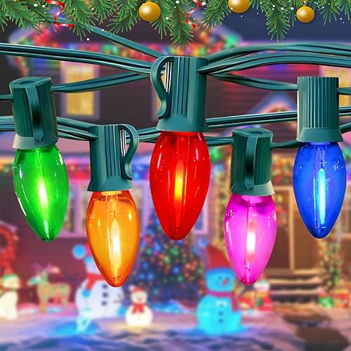 C7 - Luces LED de Navidad multicolor para exteriores, luces LED de 25 pies para árbol de Navidad, impermeables, con 25 + 2 bombillas LED para
