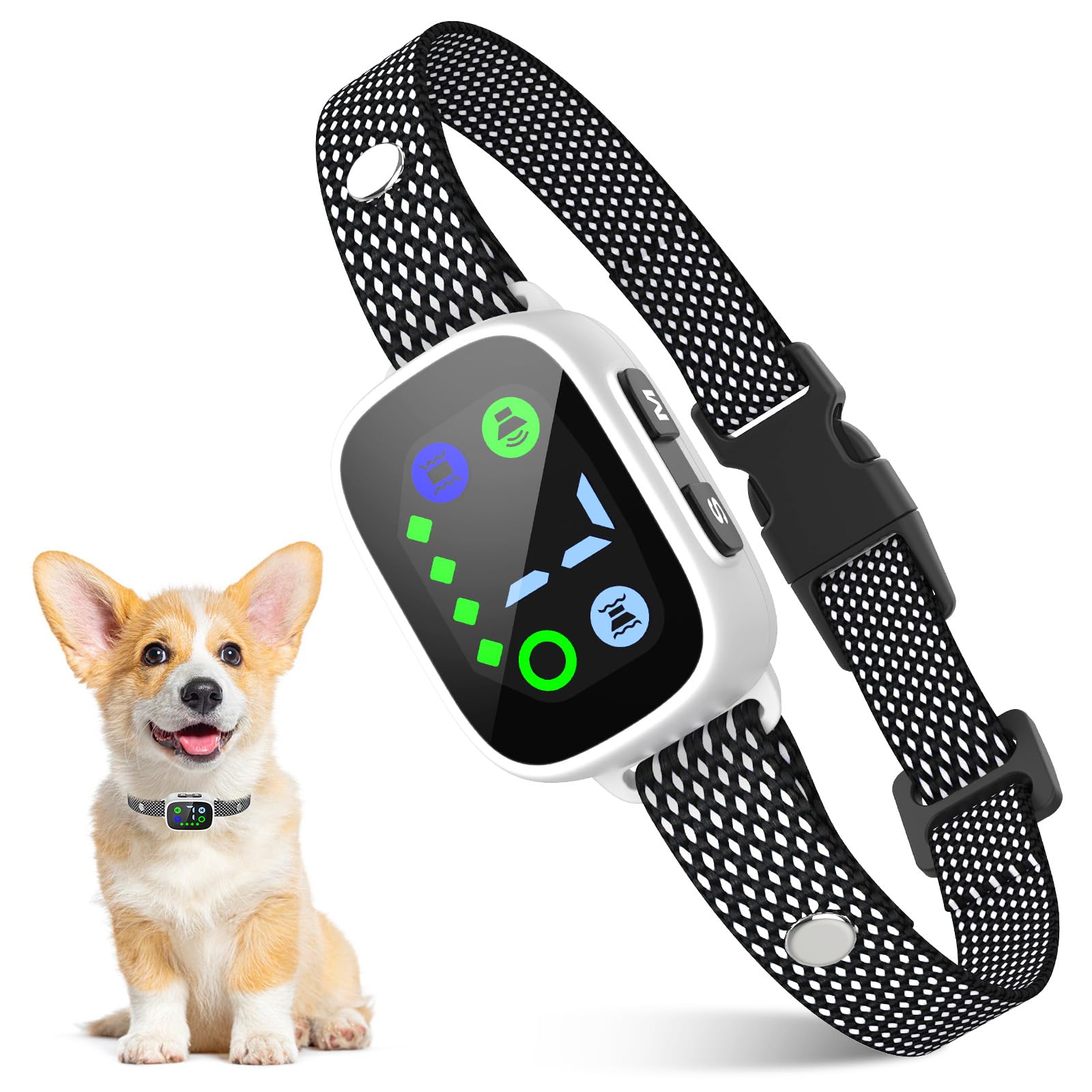 PcEoTllar Collar Antiladridos Perros, Collares Antiladridos para Perros Recargable, Detección Inteligente de Ladridos con Vibración/Sonido/Sonido más Vibración, Sensibilidad Ajustables, Blanco