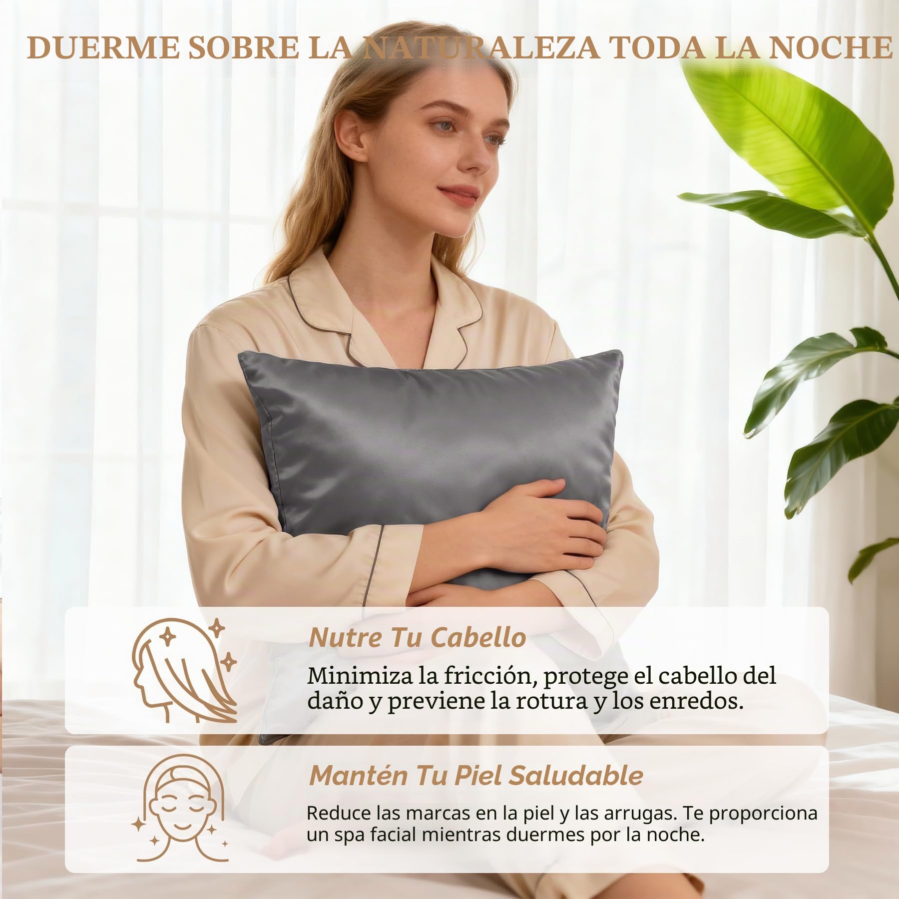 Fundas de Almohada de Seda 100% Morera Natural 22 Momme, Suaves y Cuidado de la Cabello Funda de Almohada de Seda 2 Piezas Champán (40 * 80cm)