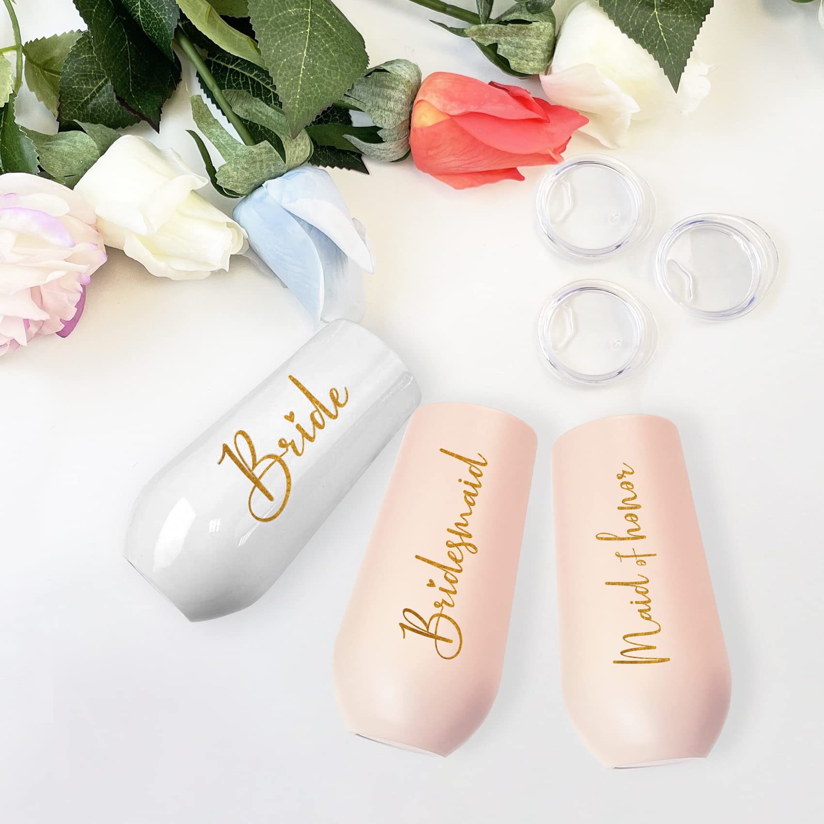 CARAKNOTS Juego de 7 copas de champán para damas de honor, regalo de despedida de soltera para novia, damas de honor, vaso de champán, compromiso, despedida de soltera, regalo de despedida de soltera
