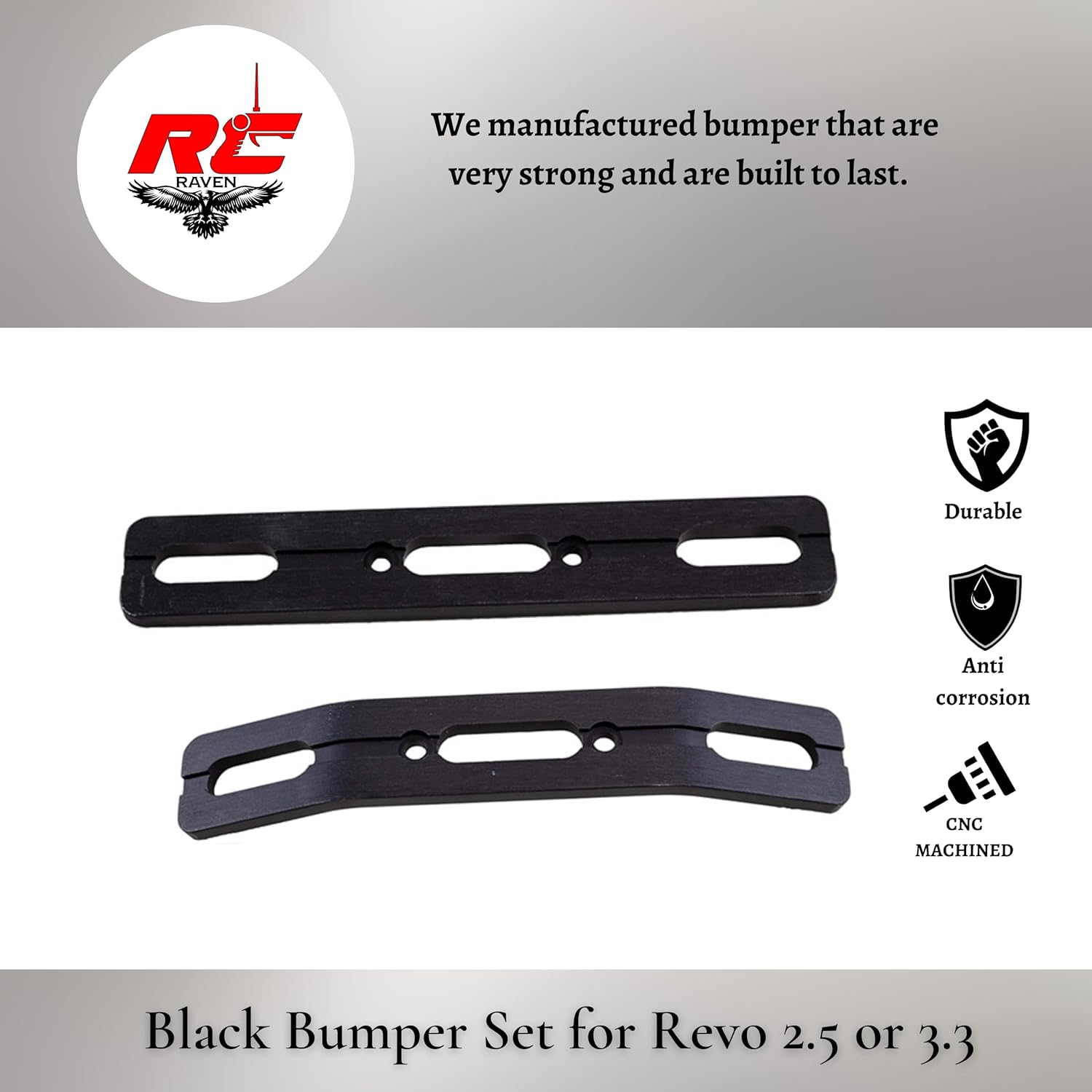 RC Raven Revo 2.5, 3.3 Black Anodized Aluminum Bumper Set