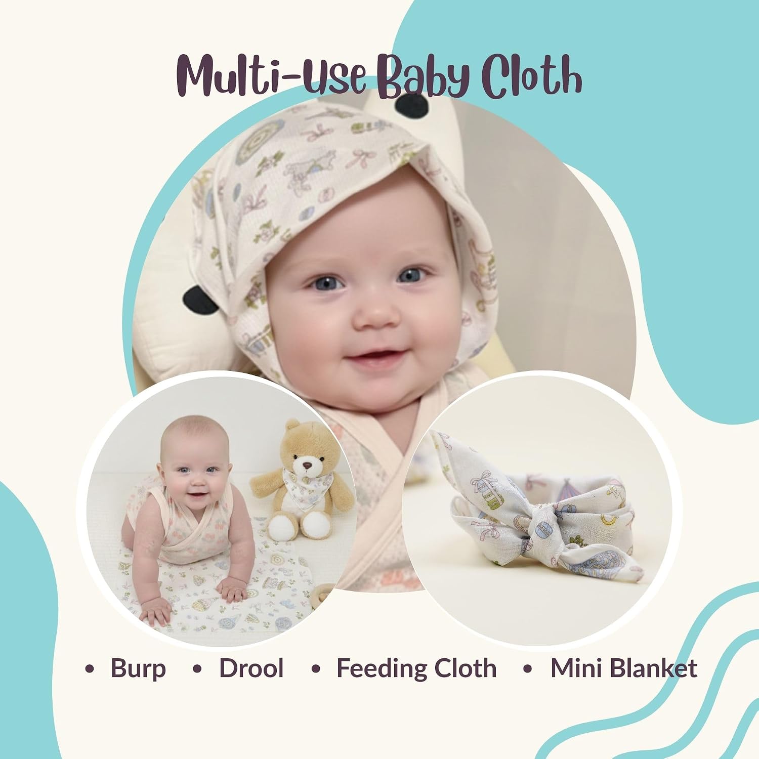 Carousel Bamboo Baby Washcloths, 100% Bamboo, 13.8 x 13.8 in, Ultra Absorbent, High-Density Soft Weave, Soft Newborn Burp Cloths, Made in Korea, 10-Pack